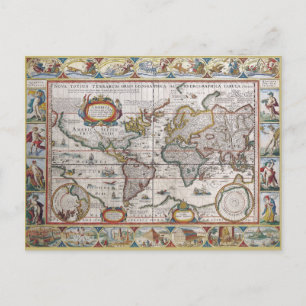 Antique World Map postcard