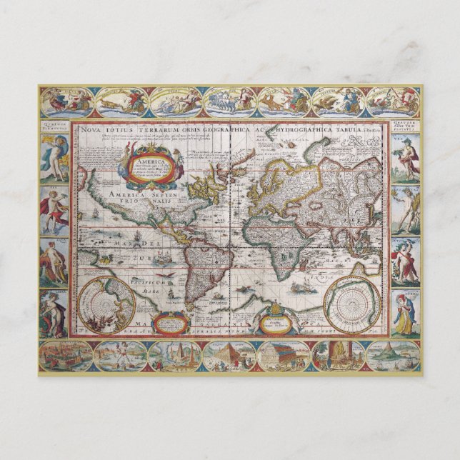 Antique World Map postcard (Front)