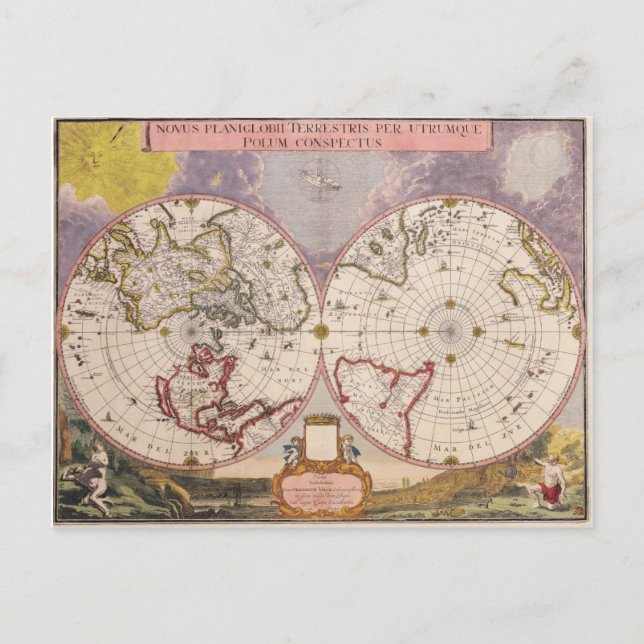 Antique World Map Postcard (Front)
