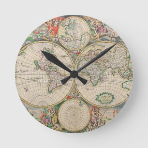 Antique World Map Round Clock