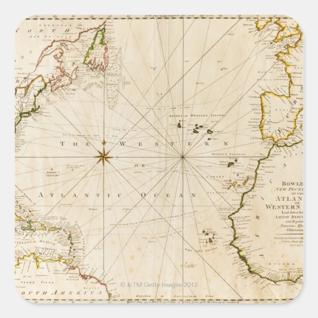 Antique world map square sticker (Front)