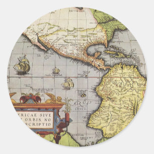 Antique World Map the Americas by Abraham Ortelius Classic Round Sticker