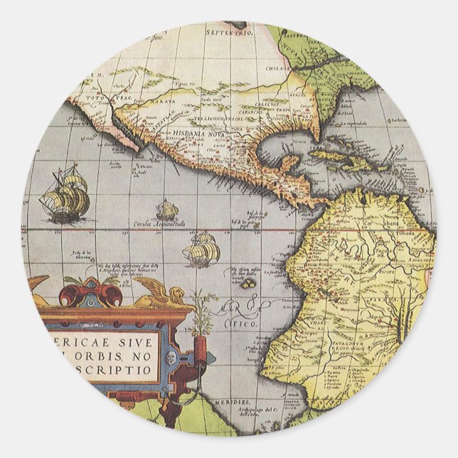 Antique World Map the Americas by Abraham Ortelius Classic Round Sticker (Front)