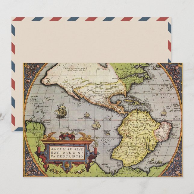 Antique World Map the Americas by Abraham Ortelius Invitation (Front/Back)
