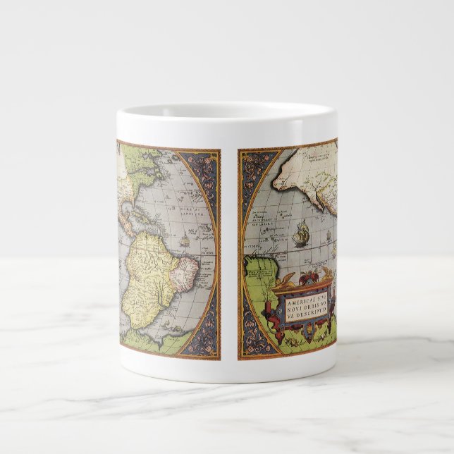 Antique World Map the Americas by Abraham Ortelius Large Coffee Mug (Front)