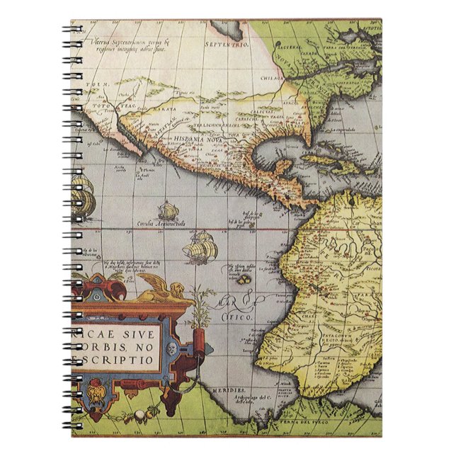 Antique World Map the Americas by Abraham Ortelius Notebook (Front)