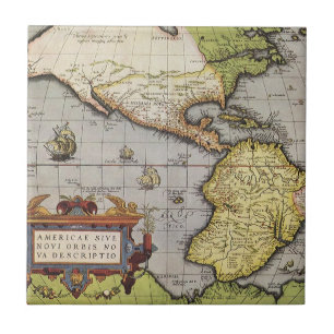 Antique World Map the Americas by Abraham Ortelius Tile
