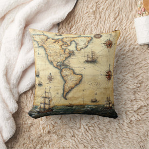 Antique World Map Throw Pillow