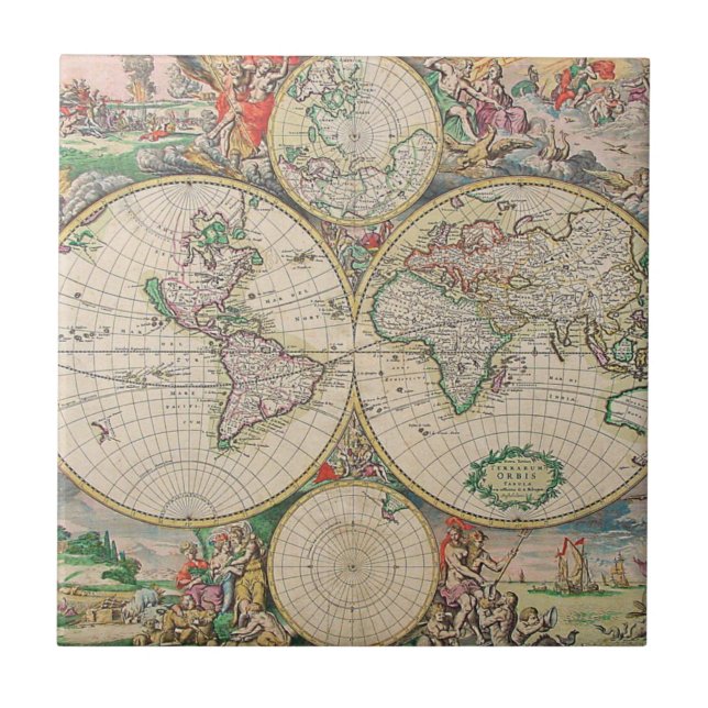 Antique World Map Tile (Front)