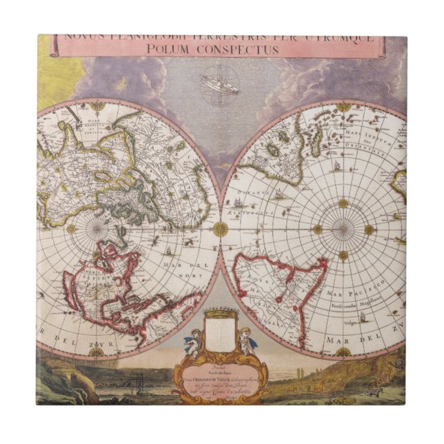 Antique World Map Tile (Front)
