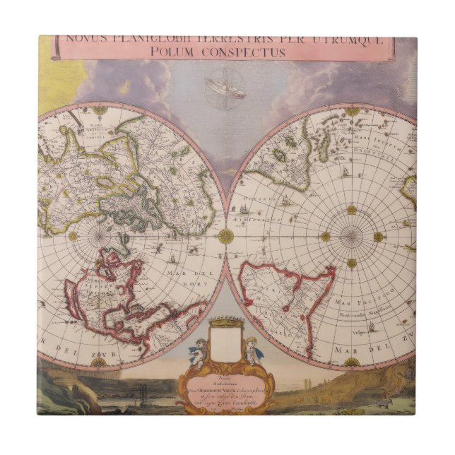 Antique World Map Tile (Front)