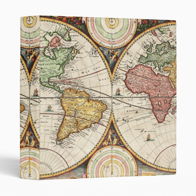 Antique World Map Two Hemispheres Ancient History Binder (Front/Spine)