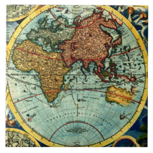 Antique World Map Vintage Art Ceramic Wall Decor Tile