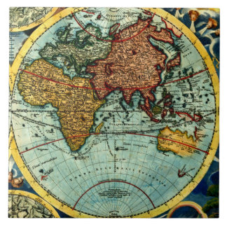 Antique World Map Vintage Art Ceramic Wall Decor Tile
