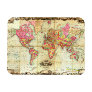 Antique World Map Vintage Cartography Magnet