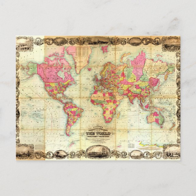 Antique World Map Vintage Cartography Postcard (Front)