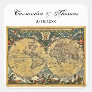 Antique World Map White BG envelope seals