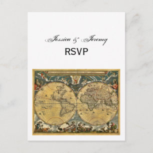 Antique World Map, White BG RSVP Invitation Postcard
