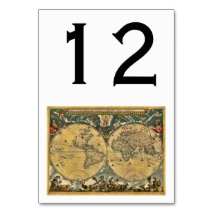 Antique World Map, White BG Table Number