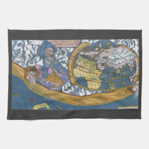 Antique World Map with Claudius Ptolemy, 1507 Kitchen Towel