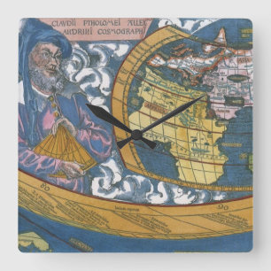 Antique World Map with Claudius Ptolemy, 1507 Square Wall Clock