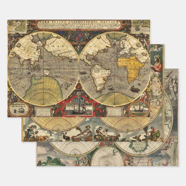 Antique World Maps Wrapping Paper Sheet (Set)