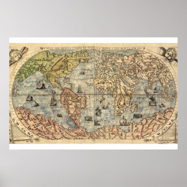 Antique world pictorial map 1565 Ferando Berteli  Poster (Front)