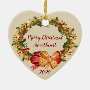 Antique Wreath Christmas Sweetheart Ceramic Ornament