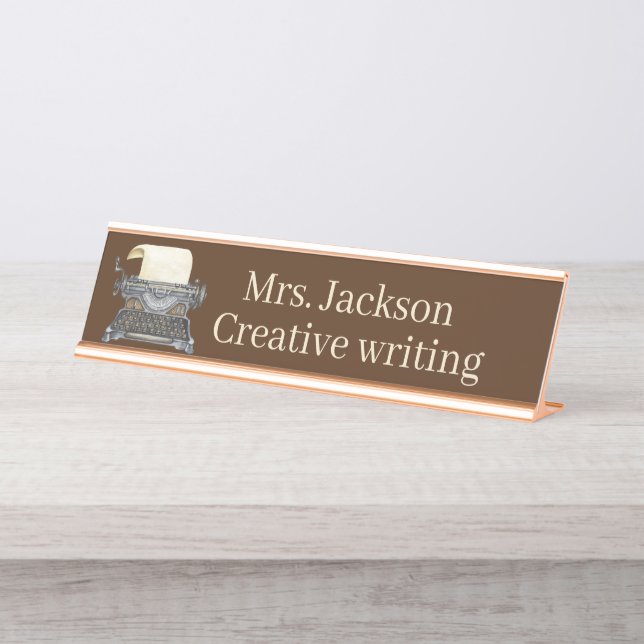 Antique writing Teachers add name class  Desk Name Plate (Front)