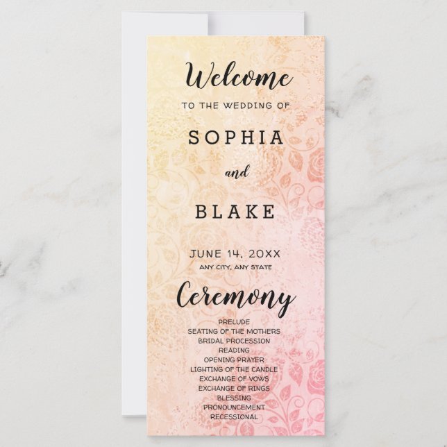 Antique Yellow Pink Roses Wedding Program (Front)