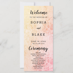 Antique Yellow Pink Roses Wedding Program