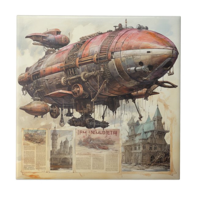 Antique Zeppelin Copper Brass Airship Tile (Front)