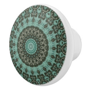 Antiqued Emerald and Turquoise Medallion Ceramic Knob