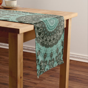 Antiqued Emerald and Turquoise Medallion Long Table Runner
