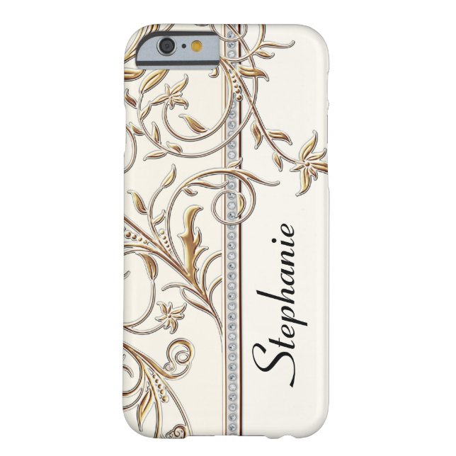 Antiqued Gold Golden Swirl Faux Jewel Personalized Case-Mate iPhone Case (Back)