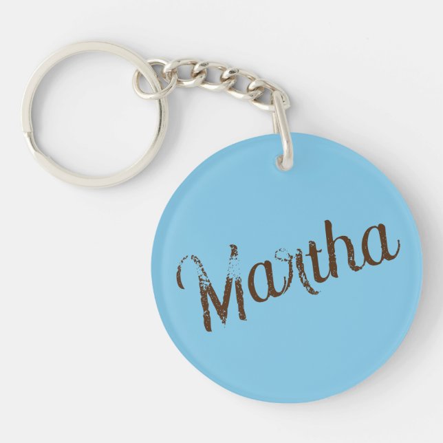 Antiqued Name Keychain (Sky Blue & Copper) (Front)