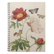 Antiqued Peony and Butterflies Spiral Notebook