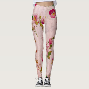 Antiqued Pink Floral Leggings