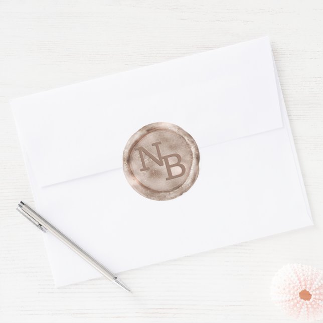 Antiqued Rose Gold Monogrammed Wax Seal Sticker (Envelope)