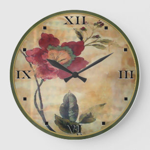 Antiqued Victorian Hibiscus with Roman Numerals Large Clock