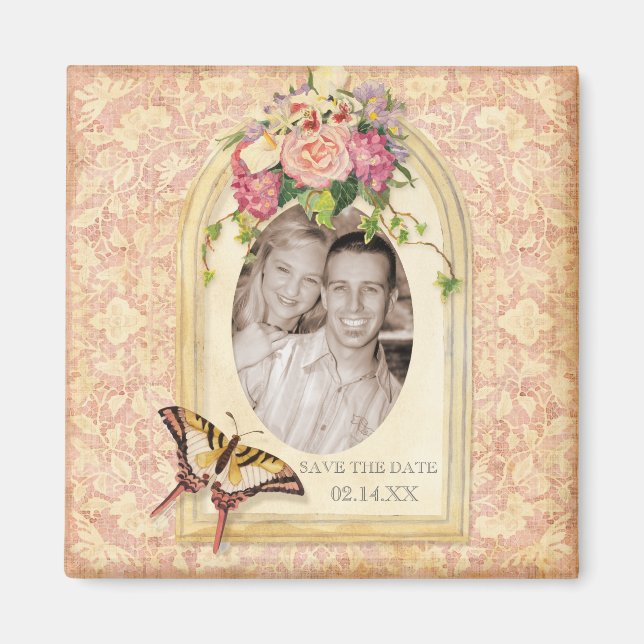 Antiqued Victorian Rose Save the Date Magnet (Front)
