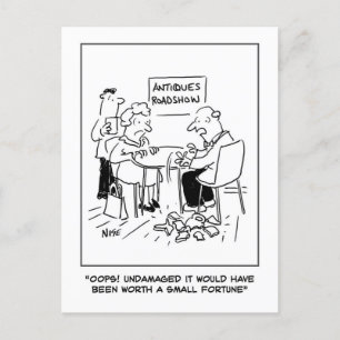 Antiques Disaster. Antique Dealer Valuation. Funny Postcard
