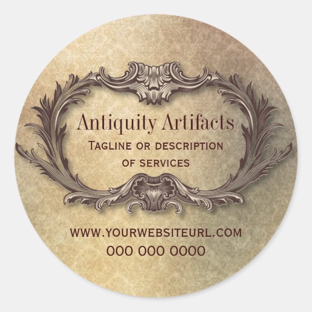 Antiquity Parchment Damask Promotional Classic Round Sticker (Front)