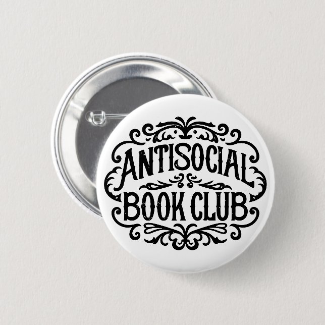 Antisocial book club introvert reader 2 inch round button (Front & Back)