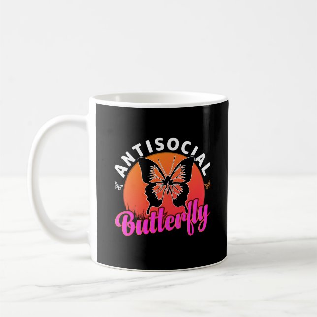 antisocial butterfly design vector illustration coffee mug (Left)
