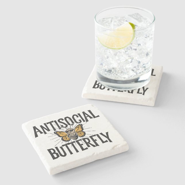 Antisocial Butterfly - funny hermit Stone Coaster (Side)