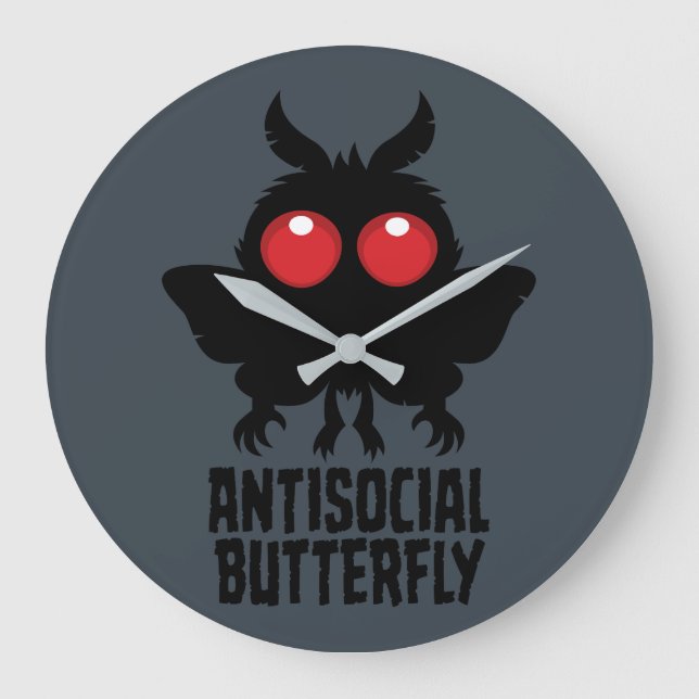 Antisocial Butterfly Mothman Cryptid Large Clock (Front)