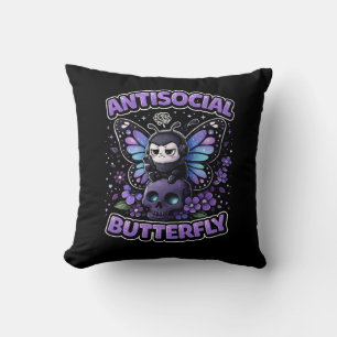 Antisocial Butterfly Throw Pillow