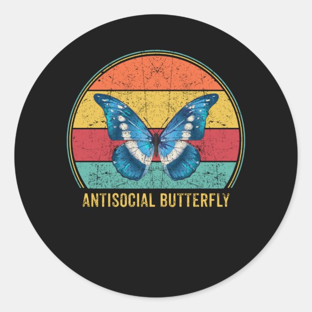 Antisocial Butterfly Vintage Retro Introvert Classic Round Sticker (Front)