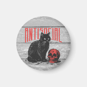 Antisocial Cat and Skull Magnet